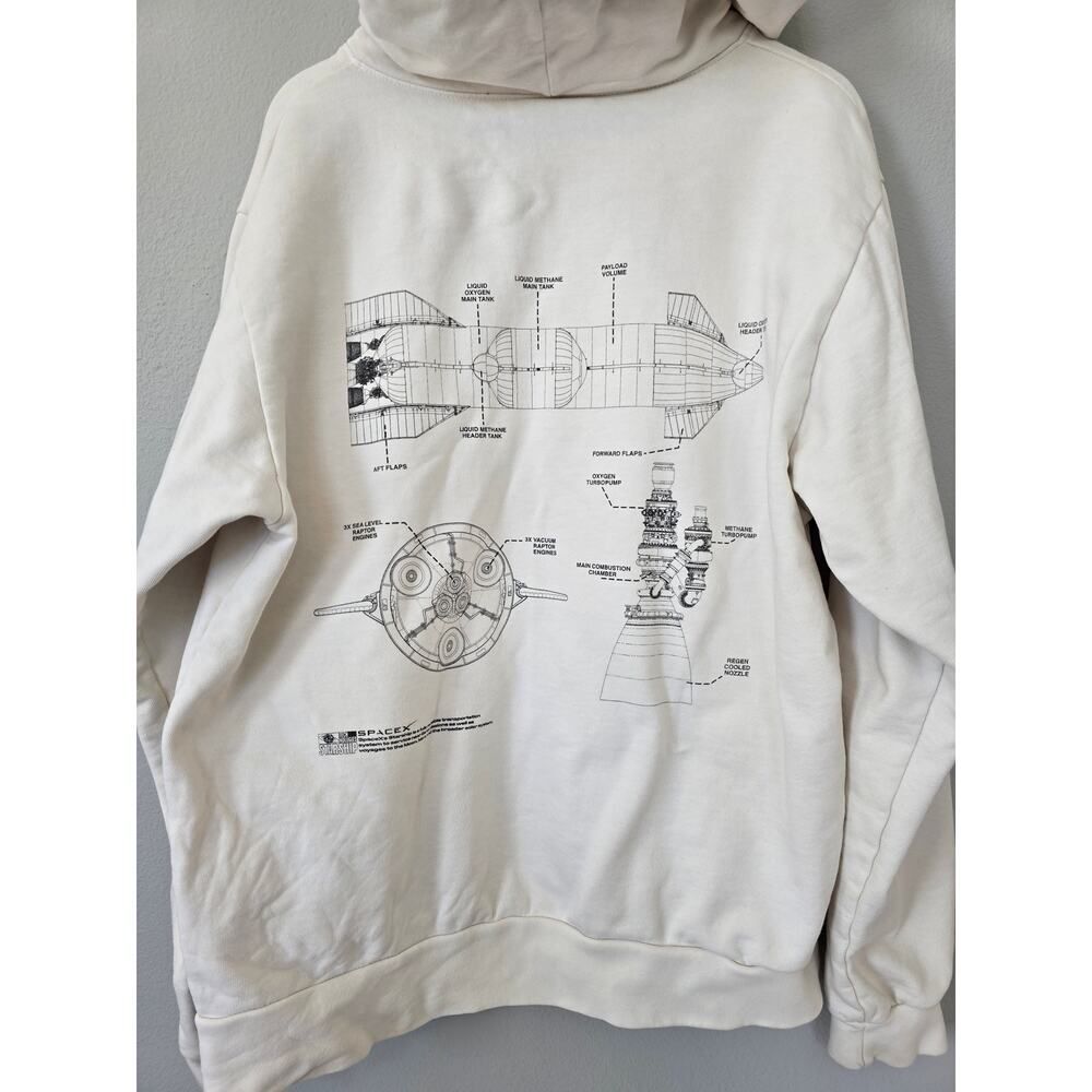 SpaceX Starship Graphic Hoodie Sweatshirt Men's L White Rocket Tech Streetwear